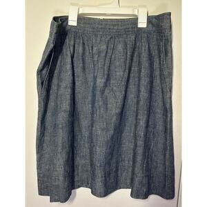 Eileen Fisher Skirt Blue Chambray Hemp Organic Cotton A-line Pockets Sz Large